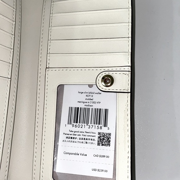 Kate Spade Studded Large Slim Bifold Wallet in Meringue Madison NWT - Picture 6 of 9